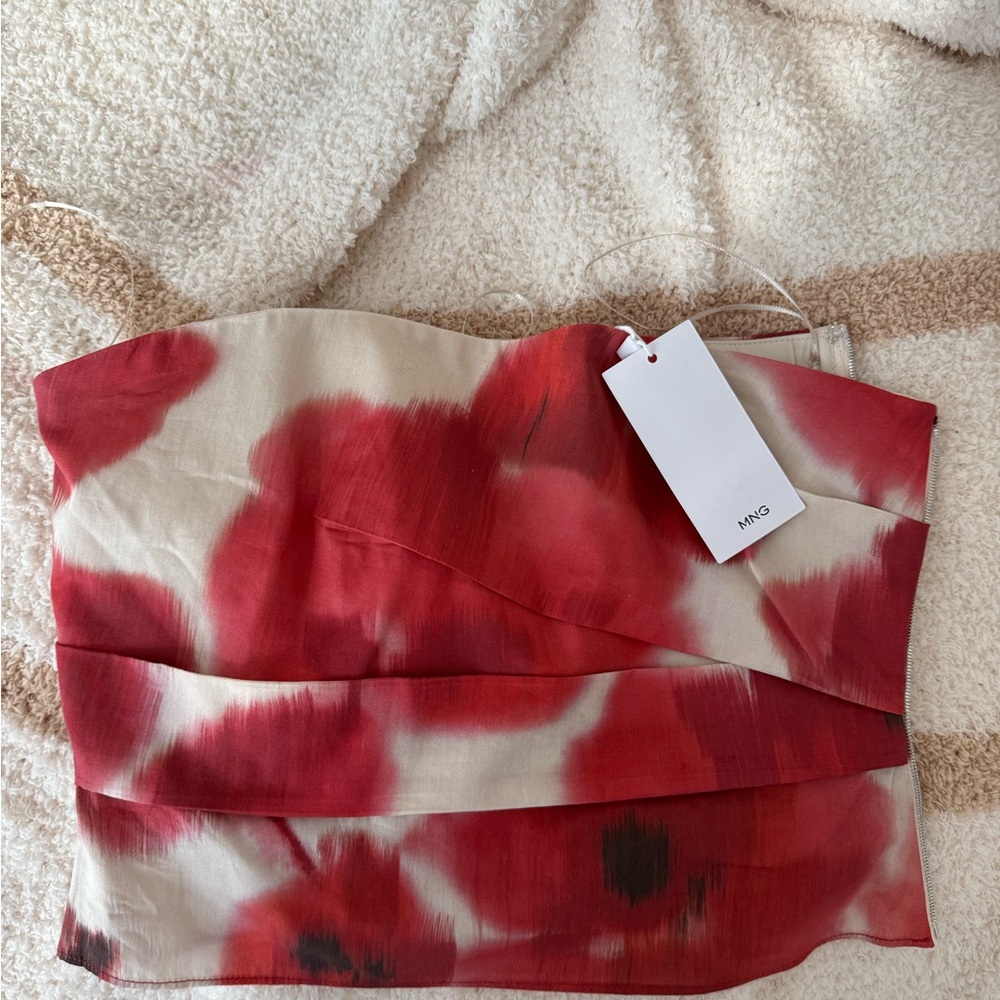 Mango Red and Cream Strapless Top